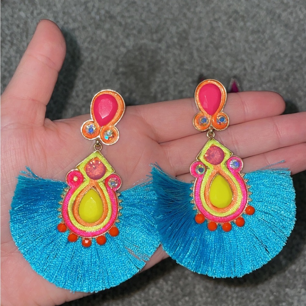 Blue fringe earrings